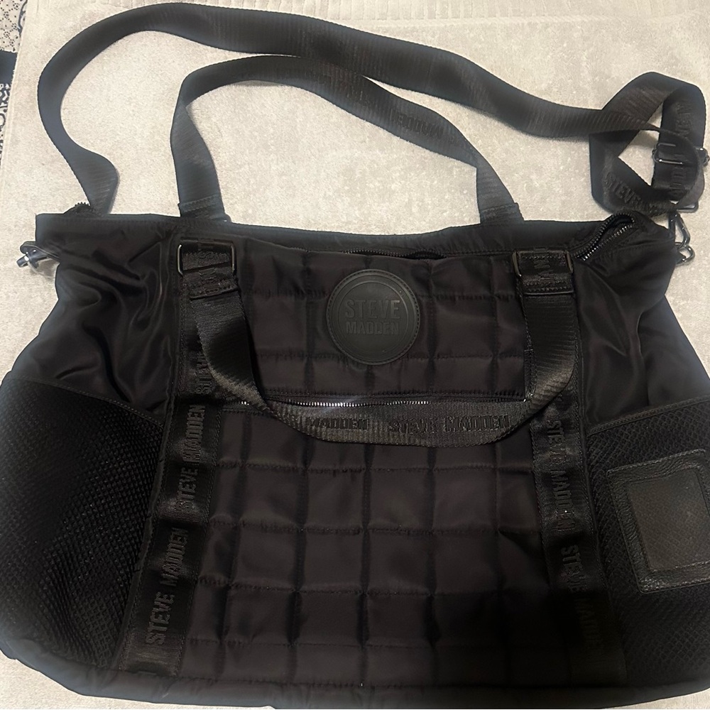 Steve Madden Quilted Black Duffel Bag